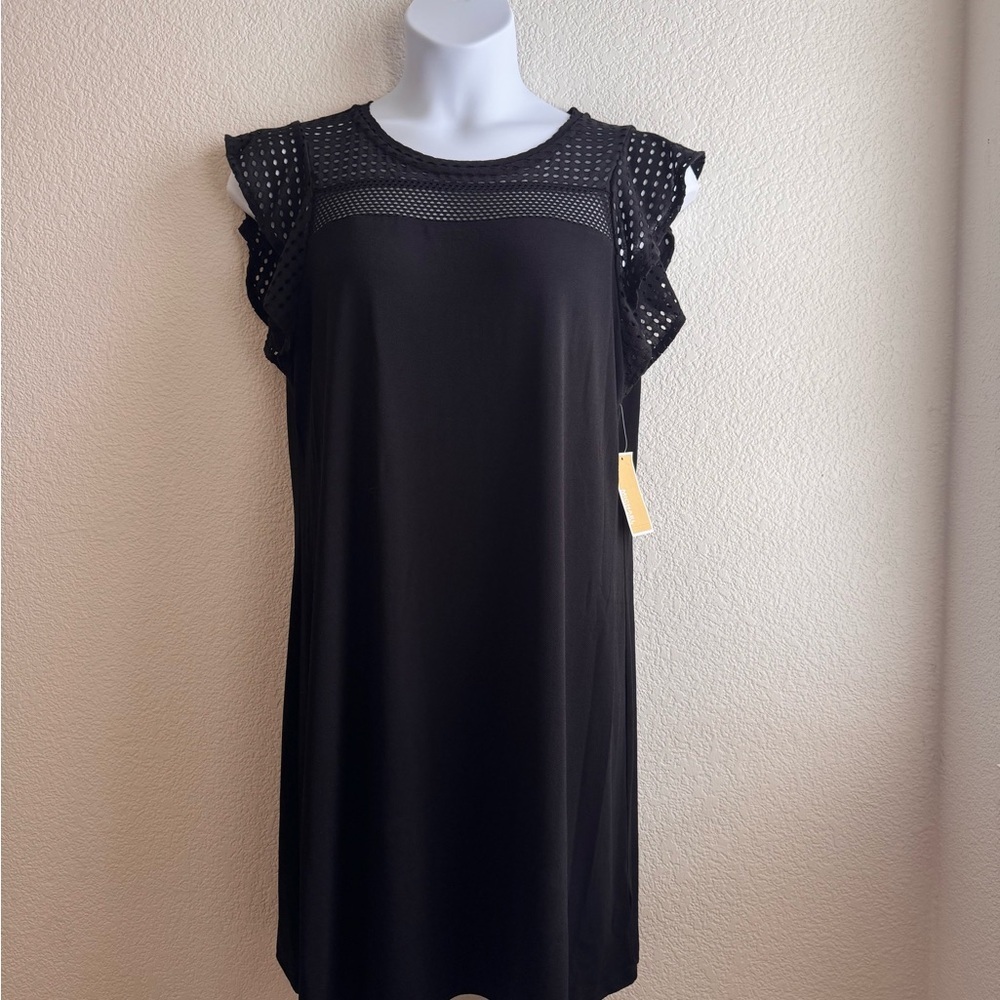 Michael Kors Eyelet Mesh Flutter Sleeve Dress in Black | Size XL - NWT